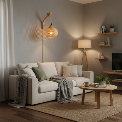 Pastorale Wandleuchte | Hanfseil und Bambus Design