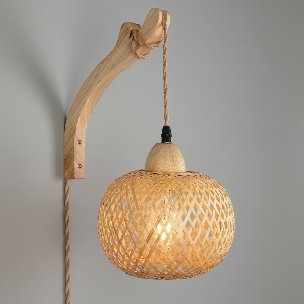 Pastorale Wandleuchte | Hanfseil und Bambus Design